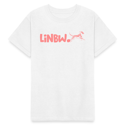 Kinder-T-Shirt – „LiNBW.“ Logo vorne & Zitat hinten | Doppelseitiger Style für tierliebe Kids - Weiß