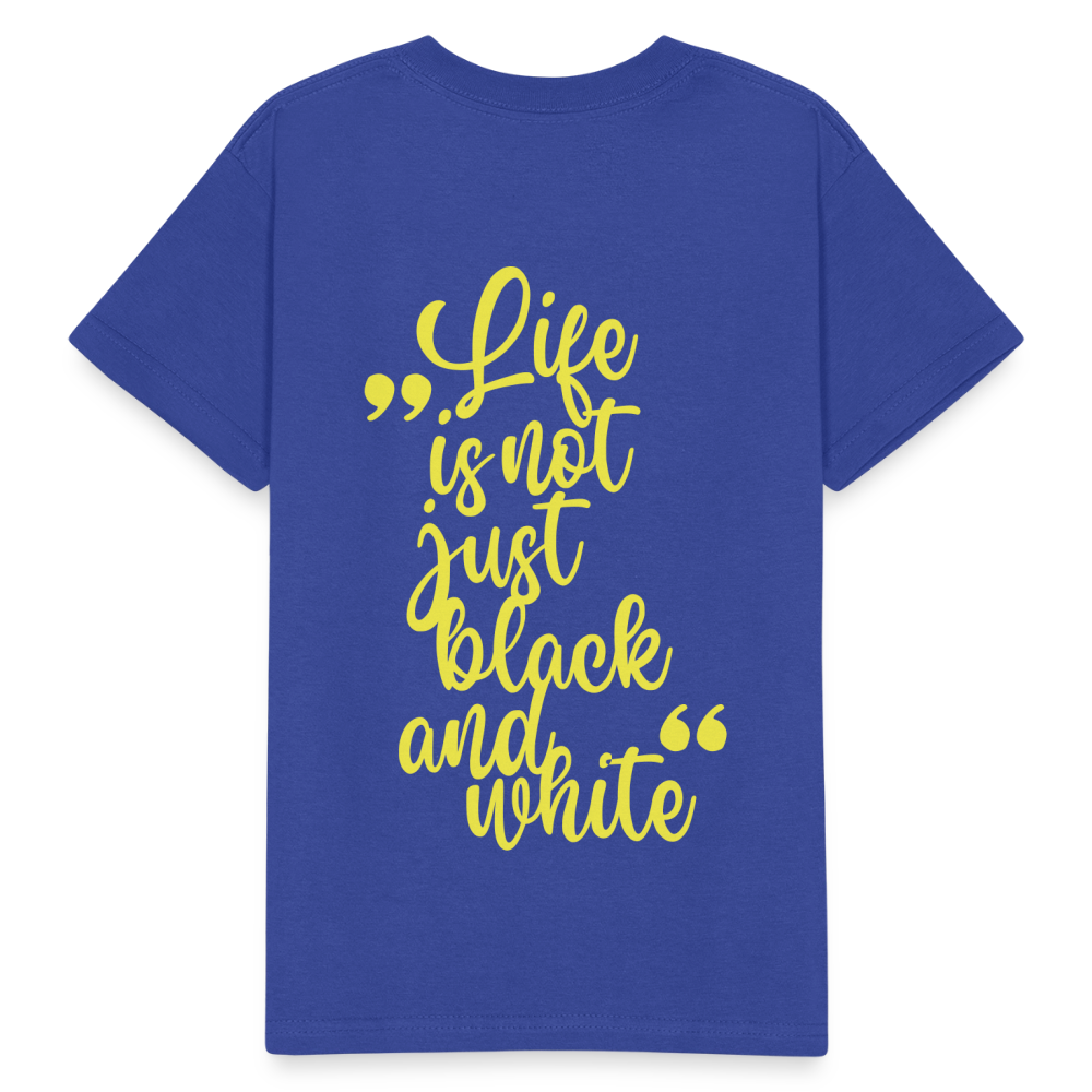 Kinder-T-Shirt – „LiNBW.“ Logo vorne & Zitat hinten | Doppelseitiger Style für tierliebe Kids - Royalblau