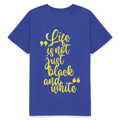 Kinder-T-Shirt – „LiNBW.“ Logo vorne & Zitat hinten | Doppelseitiger Style für tierliebe Kids - Royalblau