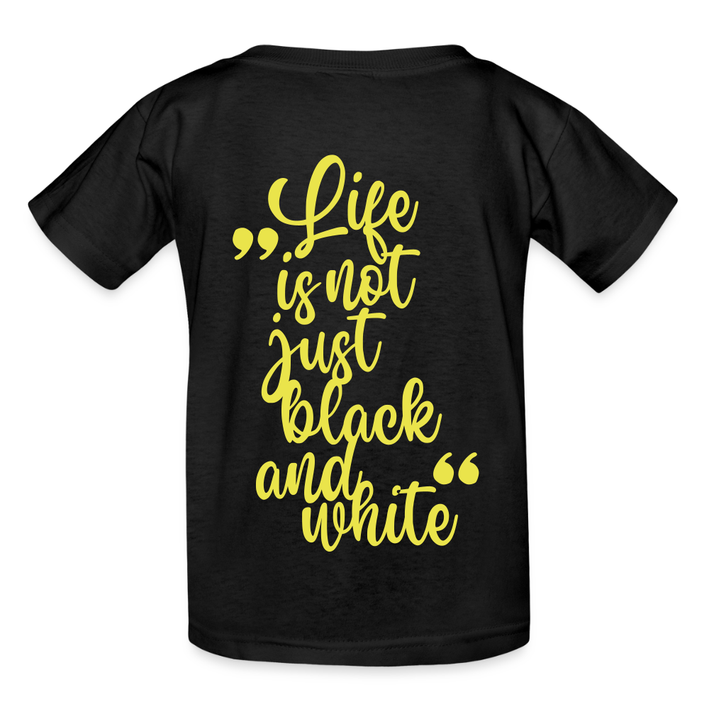 Kinder-T-Shirt – „LiNBW.“ Logo vorne & Zitat hinten | Doppelseitiger Style für tierliebe Kids - Schwarz