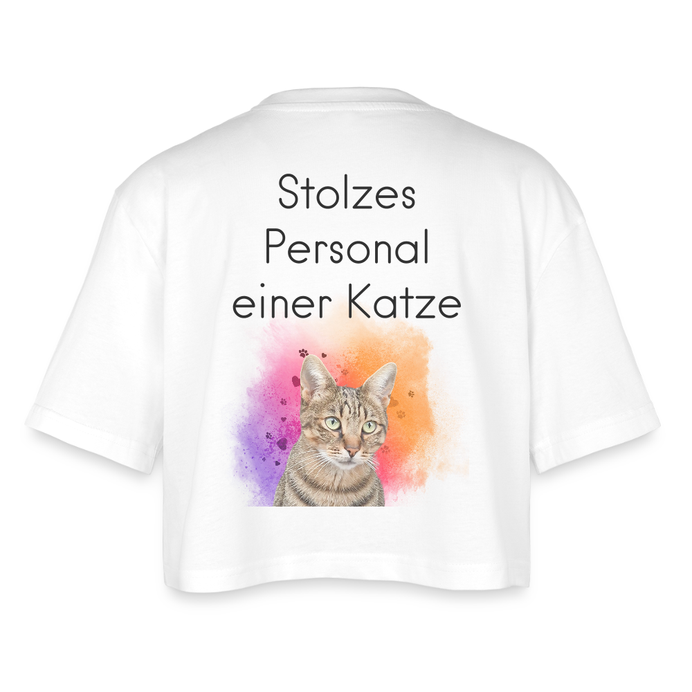 LiNBW. Frauen Cropped T-Shirt Stolzes Personal einer Katze - Weiß