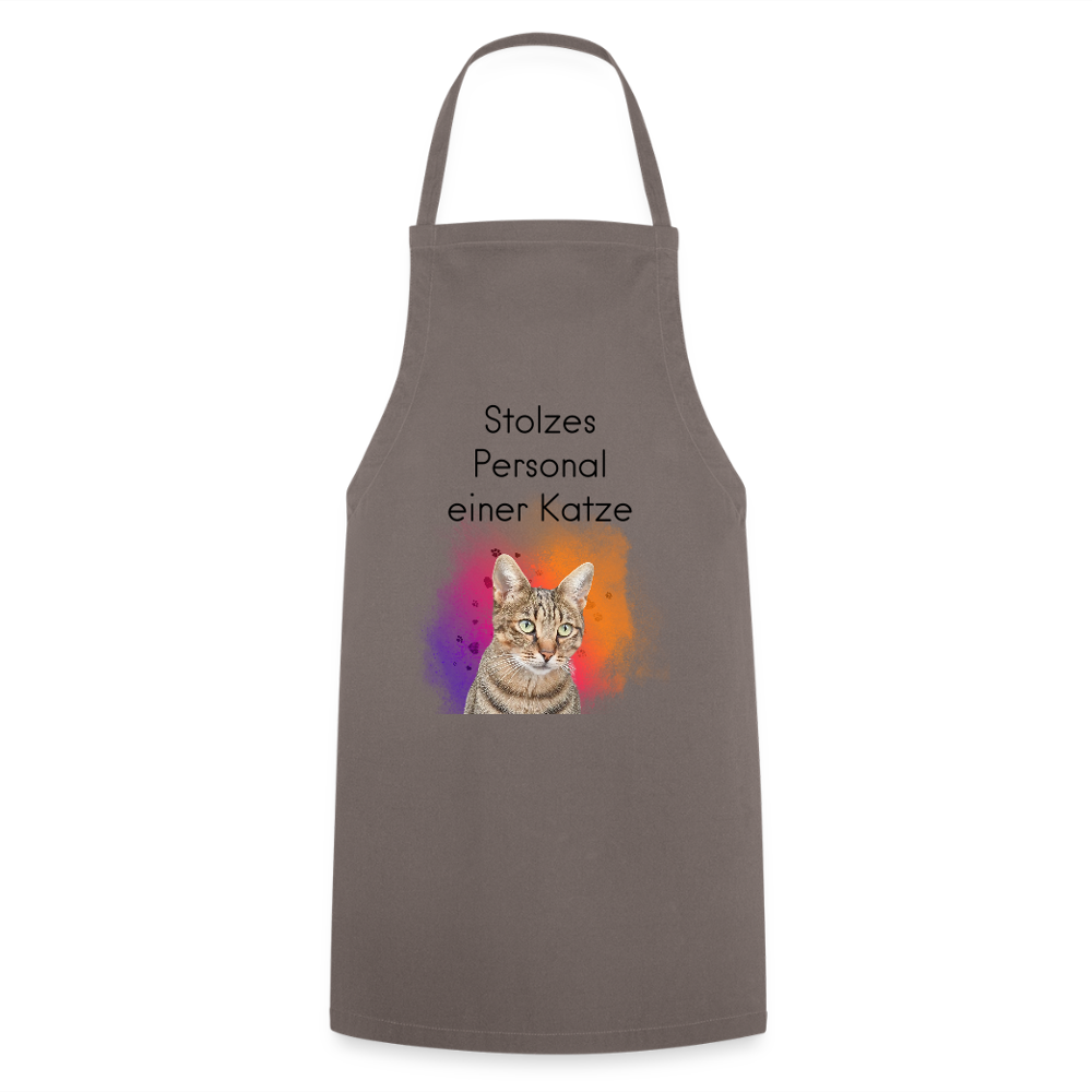 Kochschürze „Stolzes Personal einer Katze“ – Für wahre Katzenbedienstete - Grau