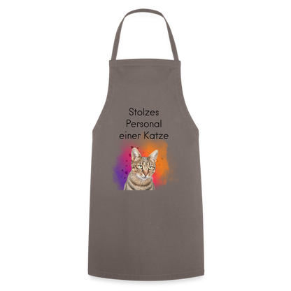 Kochschürze „Stolzes Personal einer Katze“ – Für wahre Katzenbedienstete - Grau