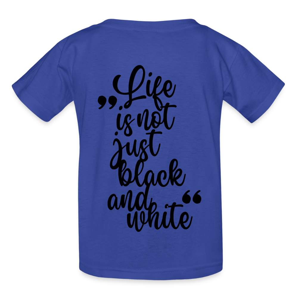 Kinder-T-Shirt – „LiNBW.“ Logo vorne & Zitat hinten | Doppelseitiger Style für tierliebe Kids - Royalblau