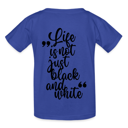 Kinder-T-Shirt – „LiNBW.“ Logo vorne & Zitat hinten | Doppelseitiger Style für tierliebe Kids - Royalblau