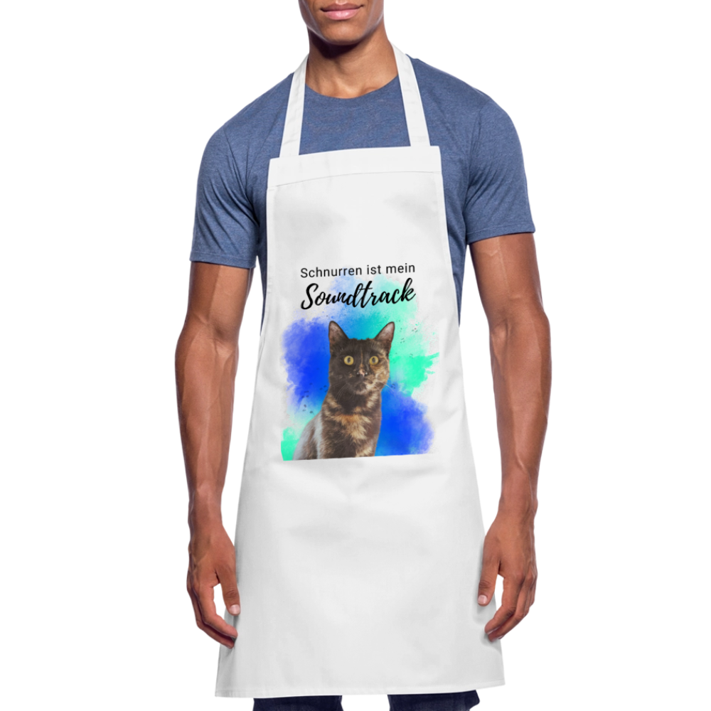 Kochschürze „Schnurren ist mein Soundtrack“ – Katzen-Liebe trifft Küchenkunst - Weiß