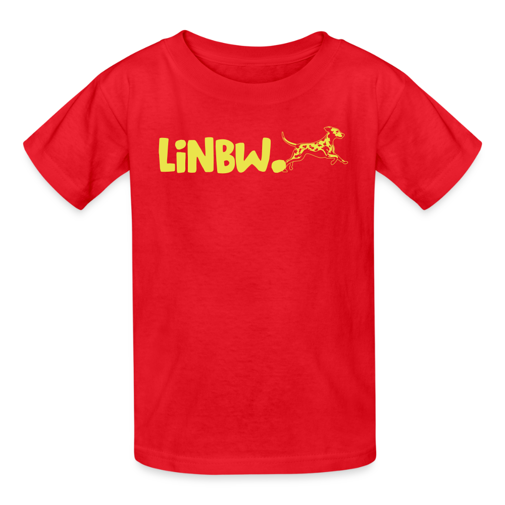 Kinder-T-Shirt – „LiNBW.“ Logo vorne & Zitat hinten | Doppelseitiger Style für tierliebe Kids - Rot
