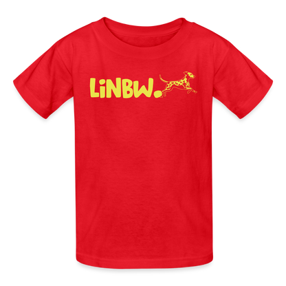 Kinder-T-Shirt – „LiNBW.“ Logo vorne & Zitat hinten | Doppelseitiger Style für tierliebe Kids - Rot