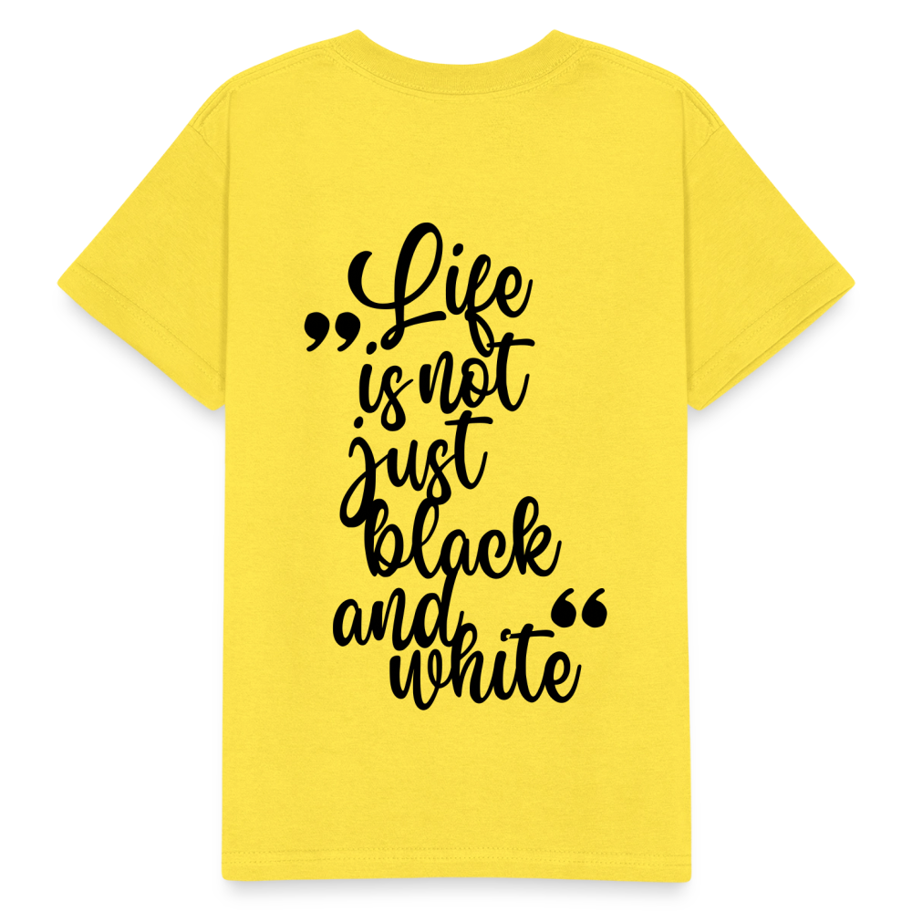 Kinder-T-Shirt – „LiNBW.“ Logo vorne & Zitat hinten | Doppelseitiger Style für tierliebe Kids - Gelb