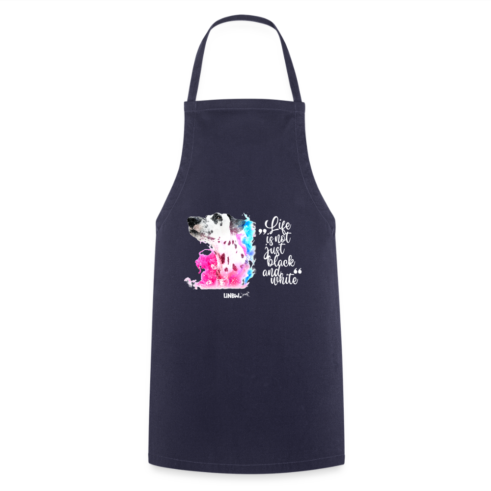 Kochschürze „Life is not just black and white“ – Statement mit Dalmatiner und Farb-Splash - Navy