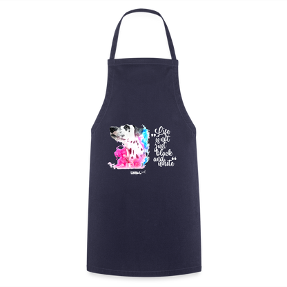 Kochschürze „Life is not just black and white“ – Statement mit Dalmatiner und Farb-Splash - Navy