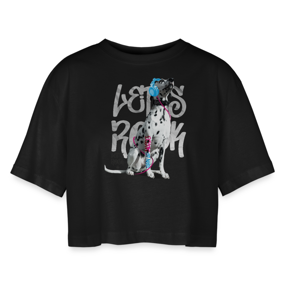 LiNBW. Frauen Cropped T-Shirt Dalmatiner Let's Rock - Schwarz