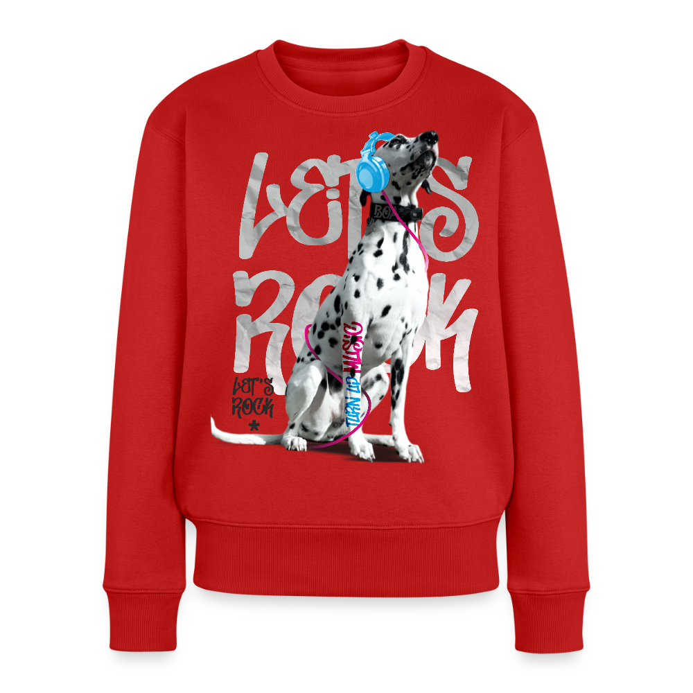 Damen Pullover „Let’s Rock“ – Boa mit Kopfhörern – für Musik- & Hundefans 🎧🐾 - Rot