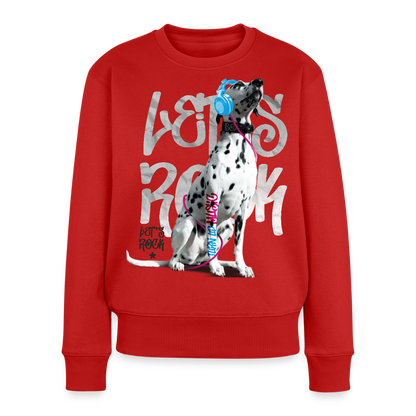 Damen Pullover „Let’s Rock“ – Boa mit Kopfhörern – für Musik- & Hundefans 🎧🐾 - Rot