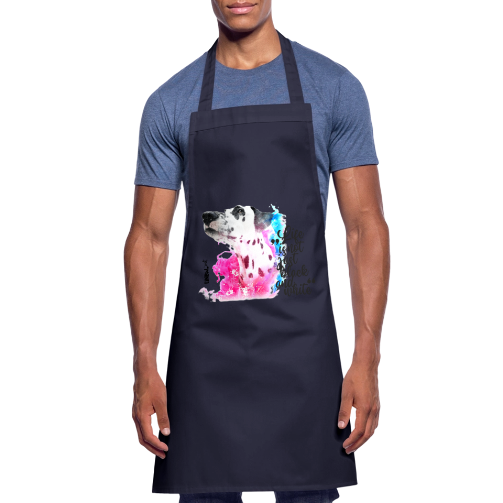 Kochschürze „Life is not just black and white“ – Statement mit Dalmatiner und Farb-Splash - Navy