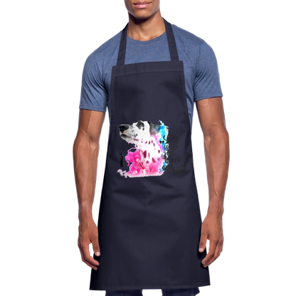 Kochschürze „Life is not just black and white“ – Statement mit Dalmatiner und Farb-Splash - Navy