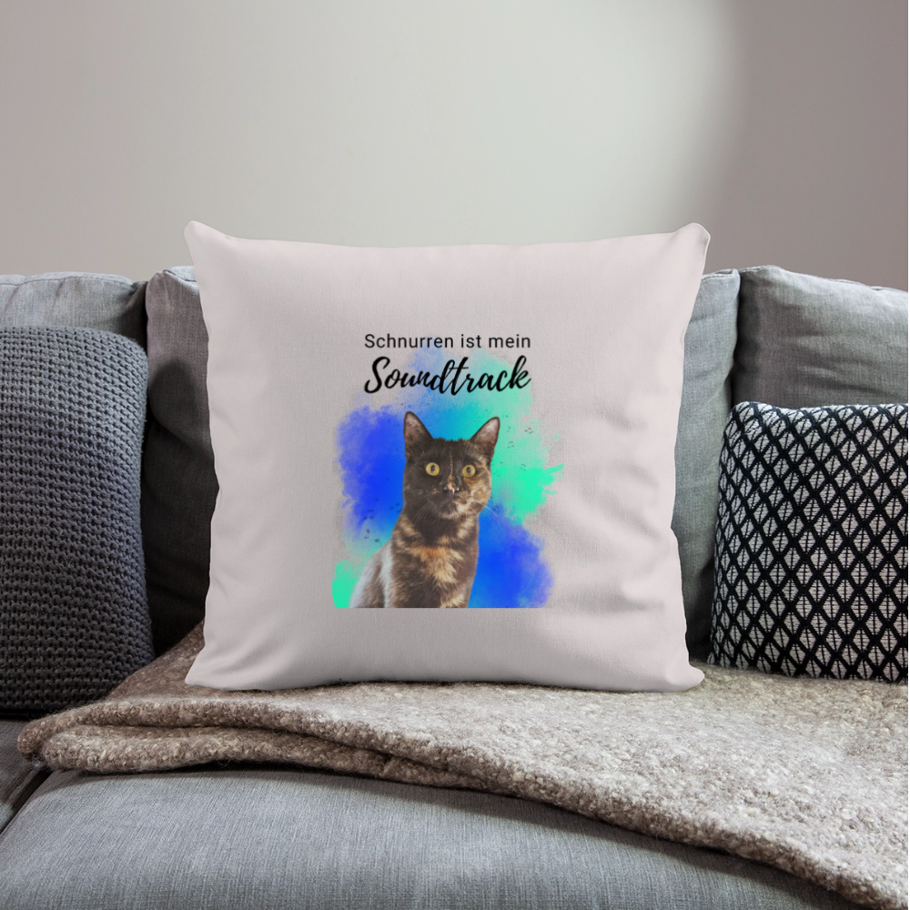 LiNBW. Kissen mit Füllung 45 x 45 cm Schnurren ist mein Soundtrack - helles Taupe