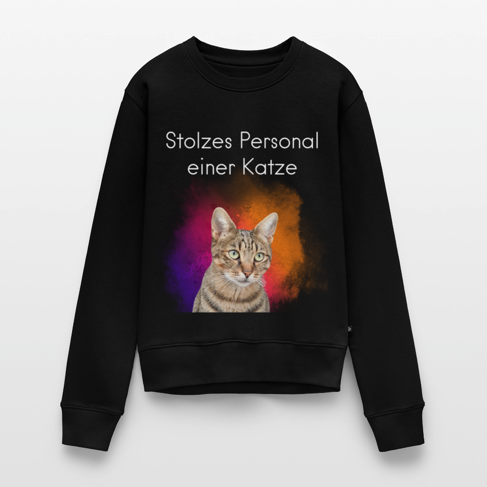 Damen Pullover „Stolzes Personal einer Katze“ – Pedro Design – weißer Print 🐾👑 - Schwarz