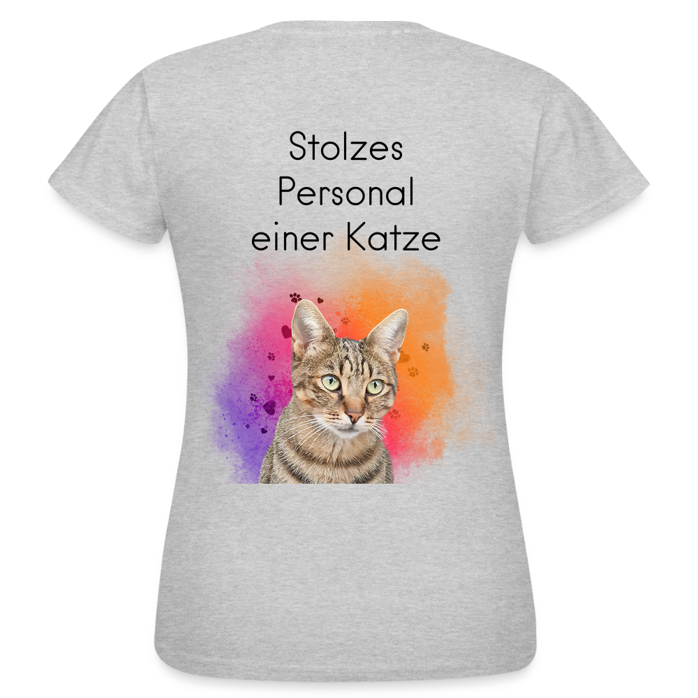 LiNBW. Frauen T-Shirt Stolzes Personal einer Katze - Grau meliert