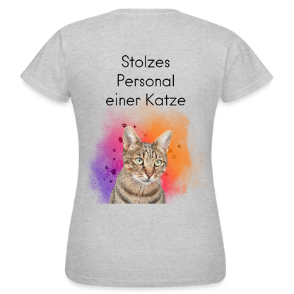 LiNBW. Frauen T-Shirt Stolzes Personal einer Katze - Grau meliert