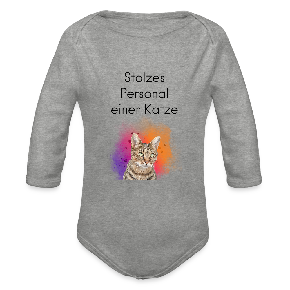 Baby-Body „Stolzes Personal einer Katze“ – Weiße Edition mit Katzenmotiv - Grau meliert