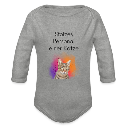 Baby-Body „Stolzes Personal einer Katze“ – Weiße Edition mit Katzenmotiv - Grau meliert