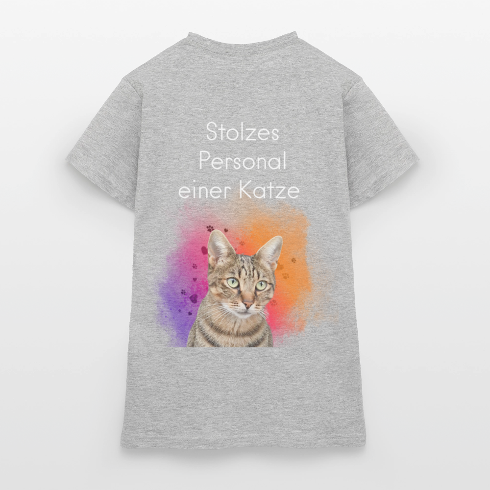 LiNBW. Frauen T-Shirt Stolzes Personal einer Katze - Grau meliert