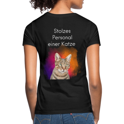 LiNBW. Frauen T-Shirt Stolzes Personal einer Katze - Schwarz