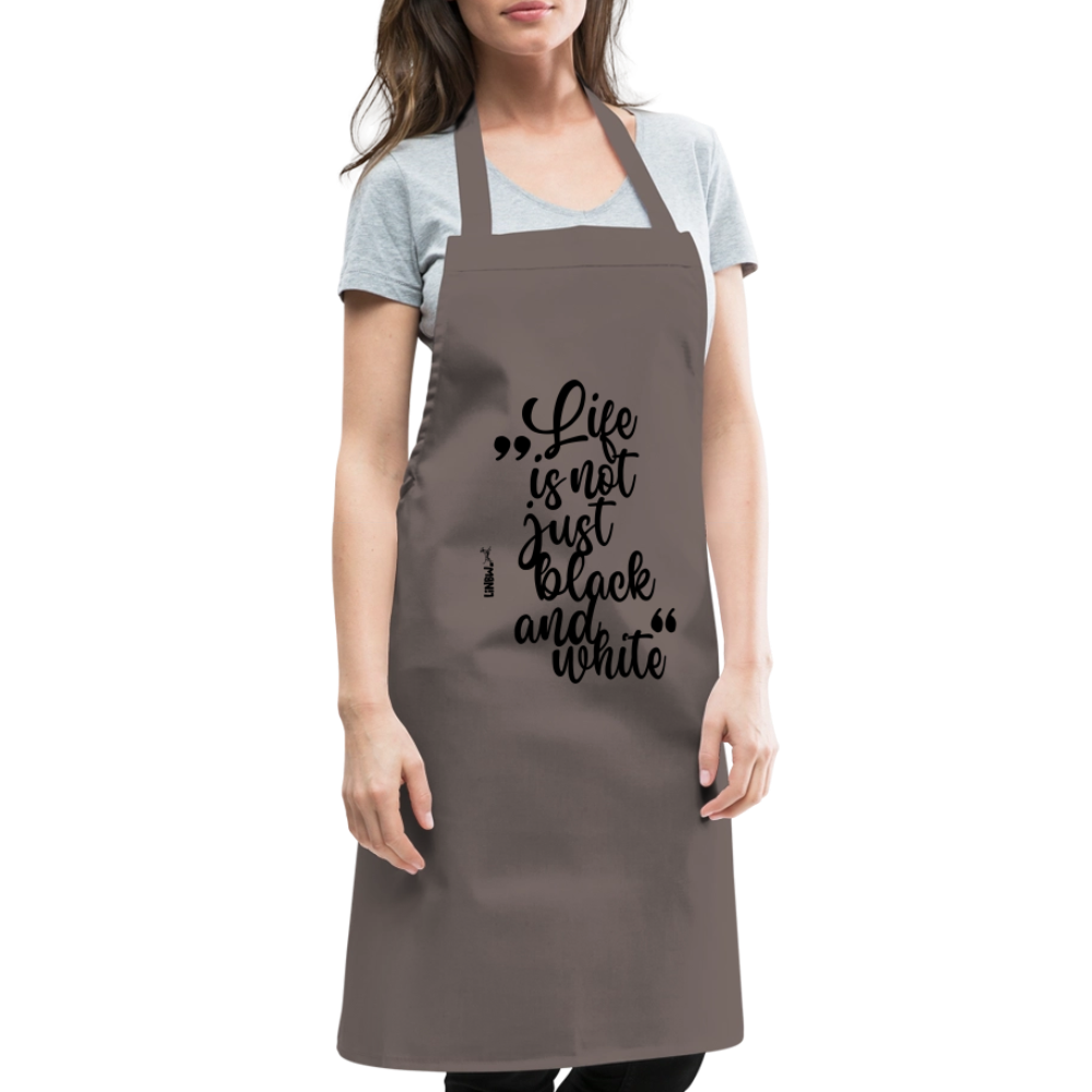 Kochschürze mit Spruch „Life is not just black and white“ – Statement für Küche & Grill - Grau
