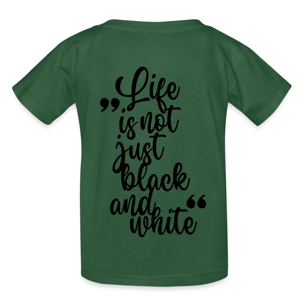 Kinder-T-Shirt – „LiNBW.“ Logo vorne & Zitat hinten | Doppelseitiger Style für tierliebe Kids - Flaschengrün