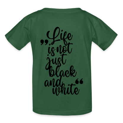 Kinder-T-Shirt – „LiNBW.“ Logo vorne & Zitat hinten | Doppelseitiger Style für tierliebe Kids - Flaschengrün