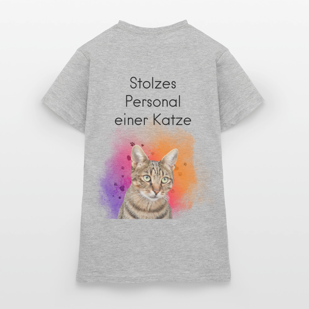 LiNBW. Frauen T-Shirt Stolzes Personal einer Katze - Grau meliert