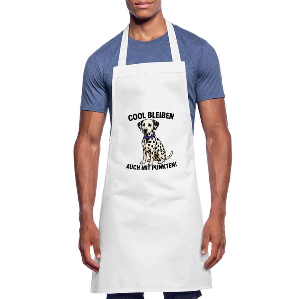 Kochschürze „Cool bleiben – auch mit Punkten“ – mit Dalmatiner-Motiv - Weiß
