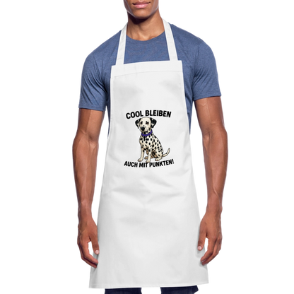 Kochschürze „Cool bleiben – auch mit Punkten“ – mit Dalmatiner-Motiv - Weiß