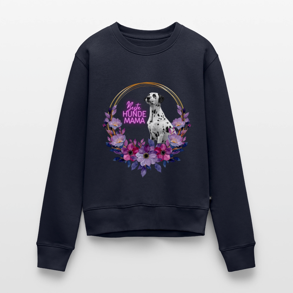 Damen Pullover „Beste Hundemama“ – Boa mit Blumenkranz – Geschenkidee für Hundefans 🐾🌸 - Navy