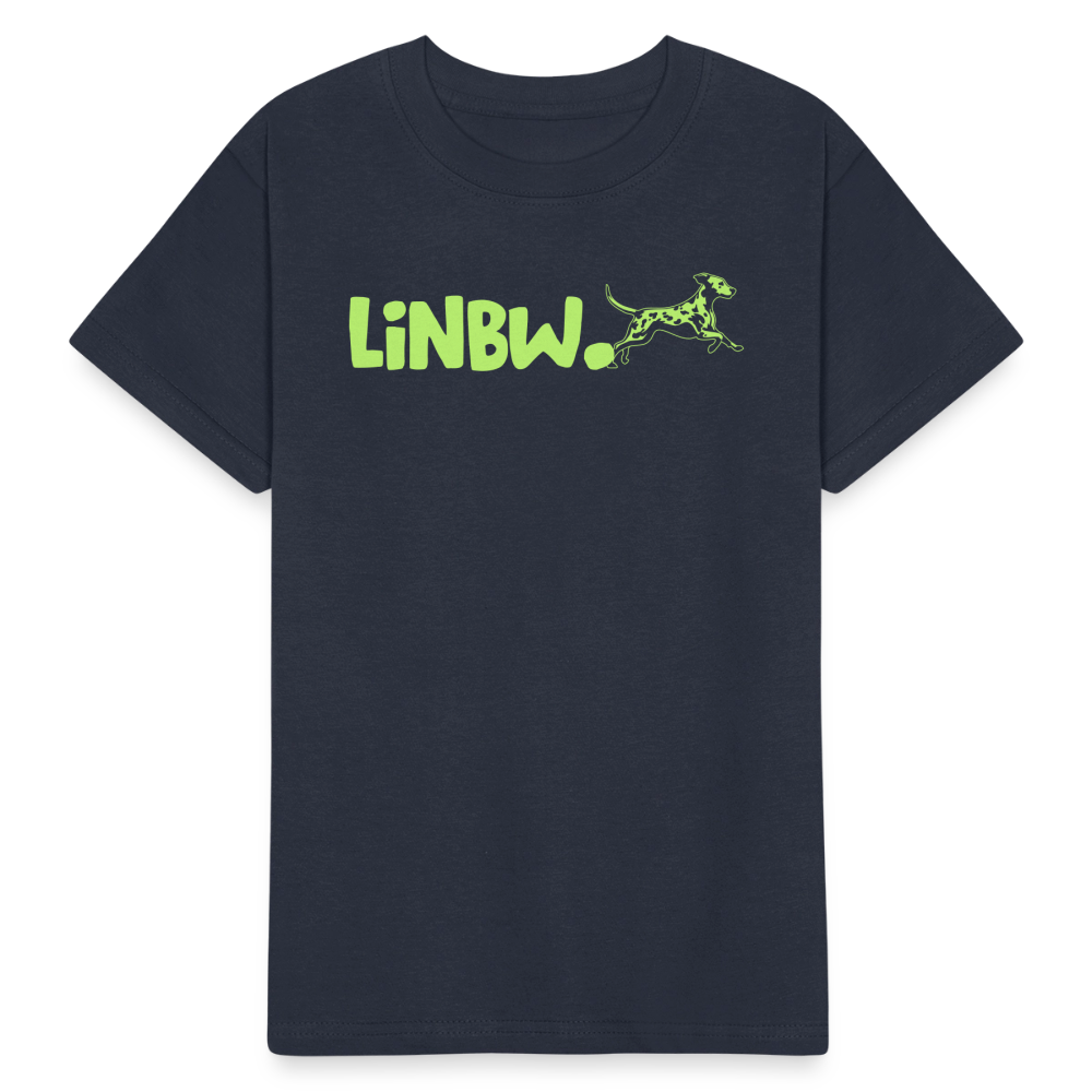 Kinder-T-Shirt – „LiNBW.“ Logo vorne & Zitat hinten | Doppelseitiger Style für tierliebe Kids - Navy