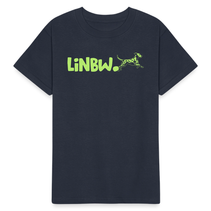 Kinder-T-Shirt – „LiNBW.“ Logo vorne & Zitat hinten | Doppelseitiger Style für tierliebe Kids - Navy