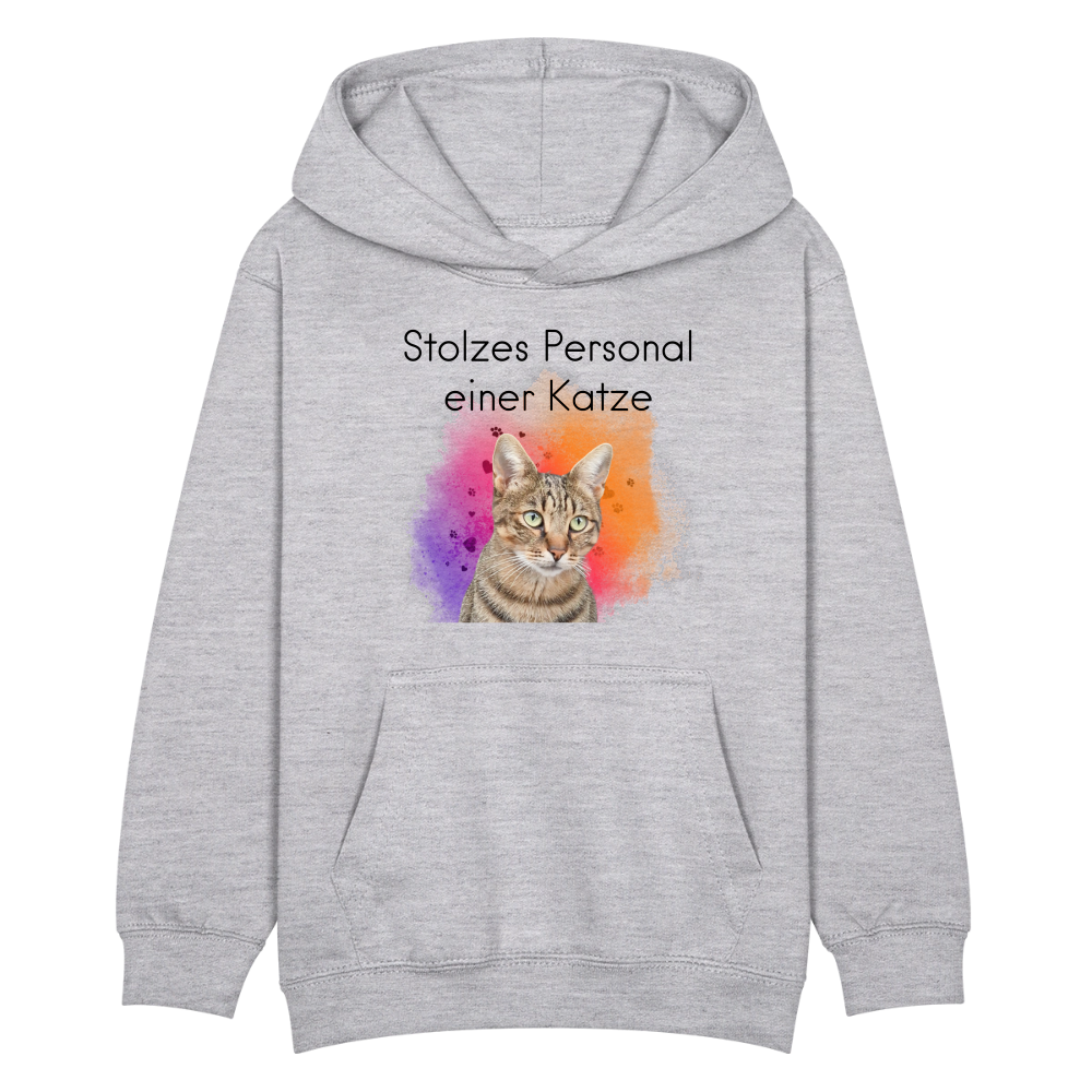 LiNBW. Kinder Hoodie Stolzes Personal einer Katze - Hellgrau meliert