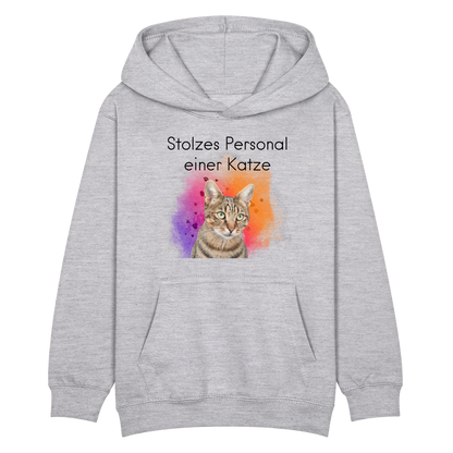 LiNBW. Kinder Hoodie Stolzes Personal einer Katze - Hellgrau meliert