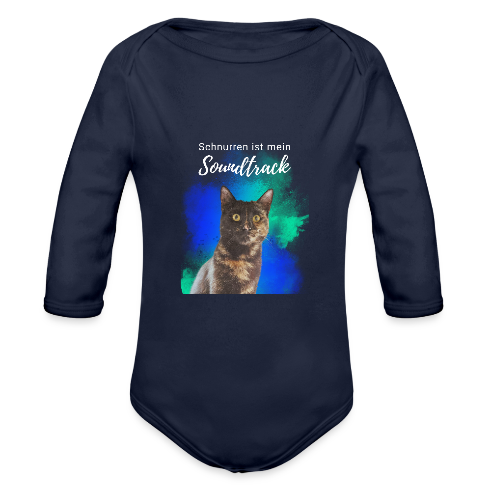 Baby-Body „Schnurren ist mein Soundtrack“ – Schwarze Edition für kleine Katzenfans - Dunkelnavy
