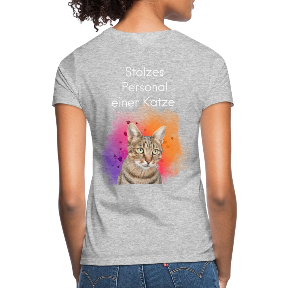 LiNBW. Frauen T-Shirt Stolzes Personal einer Katze - Grau meliert