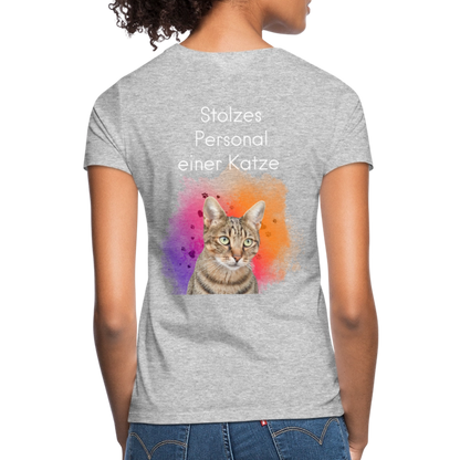 LiNBW. Frauen T-Shirt Stolzes Personal einer Katze - Grau meliert