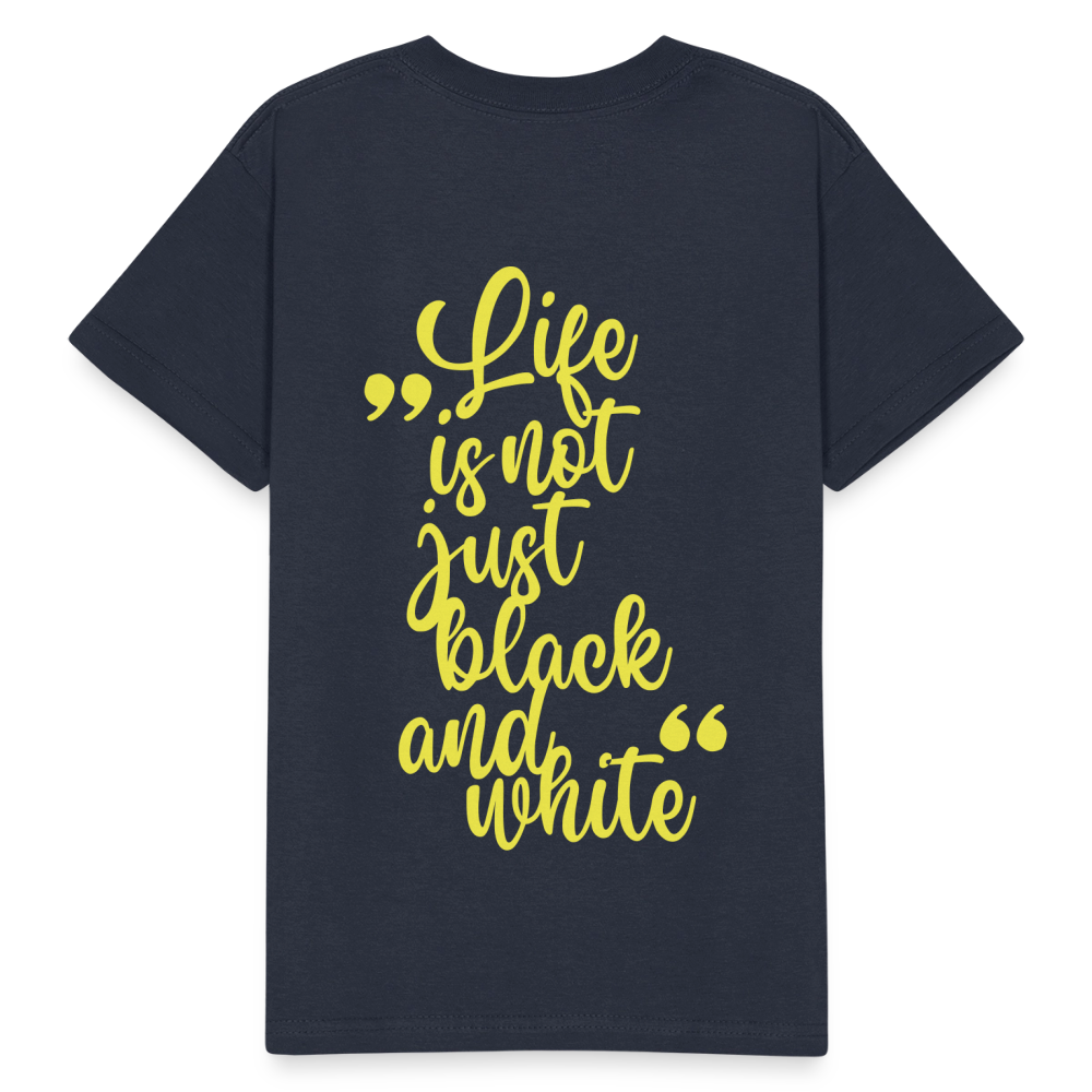 Kinder-T-Shirt – „LiNBW.“ Logo vorne & Zitat hinten | Doppelseitiger Style für tierliebe Kids - Navy