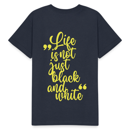 Kinder-T-Shirt – „LiNBW.“ Logo vorne & Zitat hinten | Doppelseitiger Style für tierliebe Kids - Navy