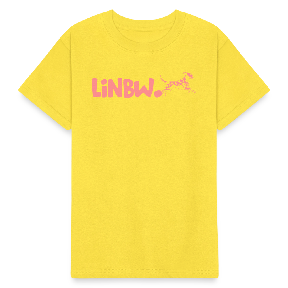 Kinder-T-Shirt – „LiNBW.“ Logo vorne & Zitat hinten | Doppelseitiger Style für tierliebe Kids - Gelb
