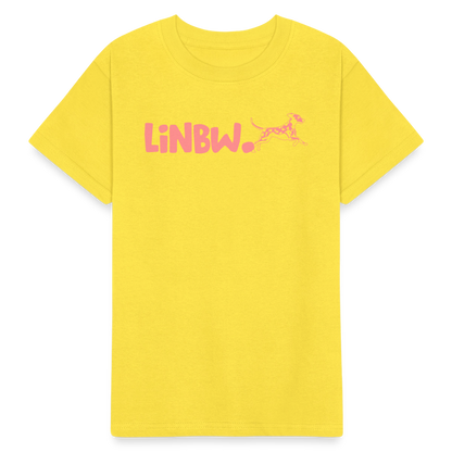 Kinder-T-Shirt – „LiNBW.“ Logo vorne & Zitat hinten | Doppelseitiger Style für tierliebe Kids - Gelb