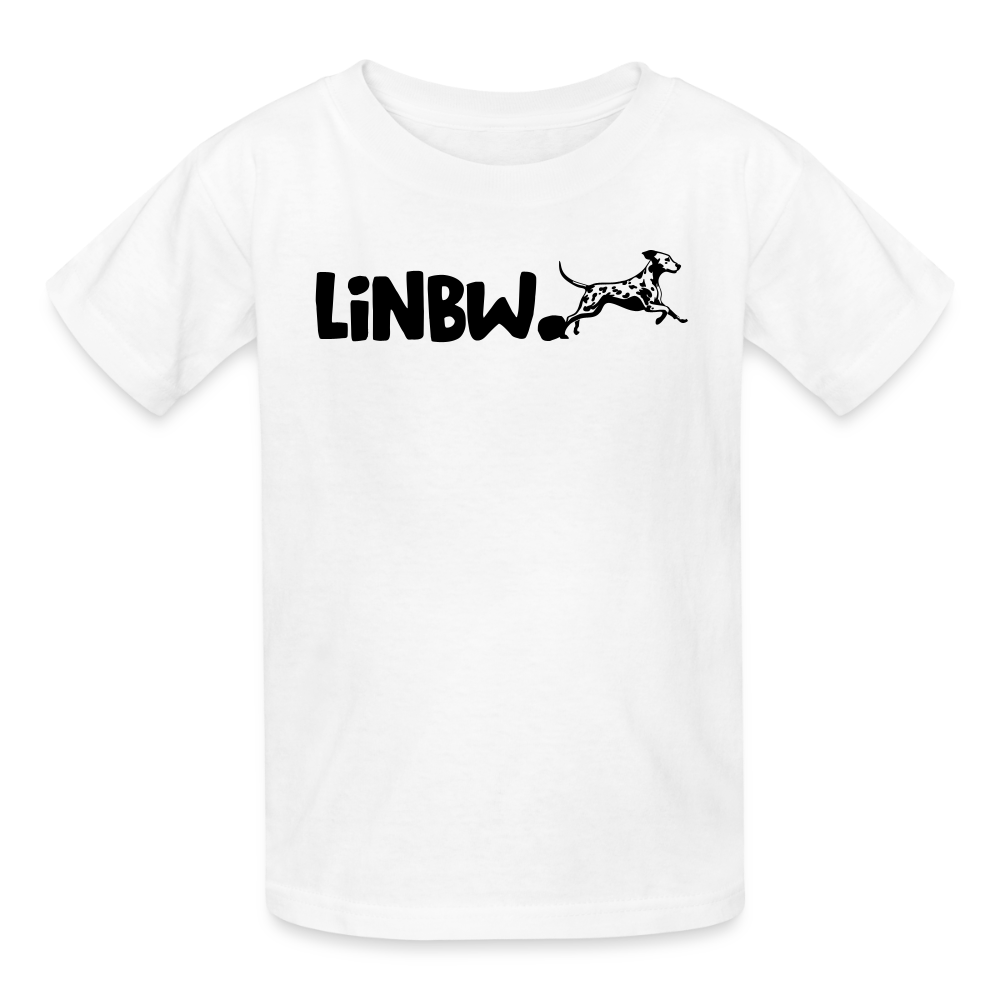 Kinder-T-Shirt – „LiNBW.“ Logo vorne & Zitat hinten | Doppelseitiger Style für tierliebe Kids - Weiß