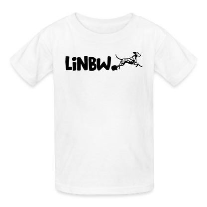 Kinder-T-Shirt – „LiNBW.“ Logo vorne & Zitat hinten | Doppelseitiger Style für tierliebe Kids - Weiß