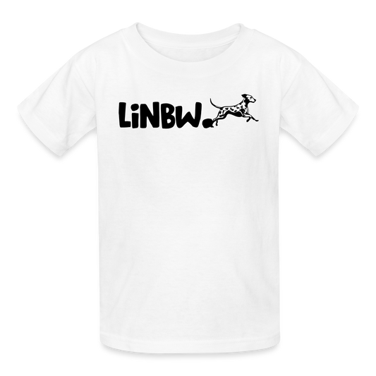 Kinder-T-Shirt – „LiNBW.“ Logo vorne & Zitat hinten | Doppelseitiger Style für tierliebe Kids - Weiß