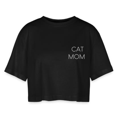 LiNBW. Frauen Cropped T-Shirt Stolzes Personal einer Katze - Schwarz